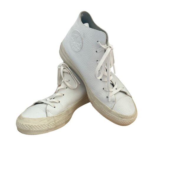 Converse Chuck Taylor All Star Mens Size 5 White Leather Prime Hi Top Sneakers - Picture 1 of 13